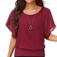 thumbnail image 2 of Knosfe Blouses for Women Plus Size Short Sleeve Batwing Sleeves Chiffon Shirts for Women Summer Loose Crew Neck Cute Dressy Tops Womens Plus Size Tunic Shirts Wine M, 2 of 5