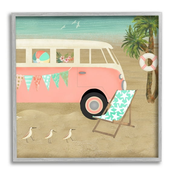 Stupell Industries Surfing Bohemian Camping Trailer Beach Palm Trees,12 x 12, Design by Beth Albert