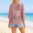 thumbnail image 3 of Hkoxplj Women's Crochet Top with V Neck Summer Crochet Long Sleeve Tops Cover Cruise Outfit Fall Fashion Blouses, 3 of 4