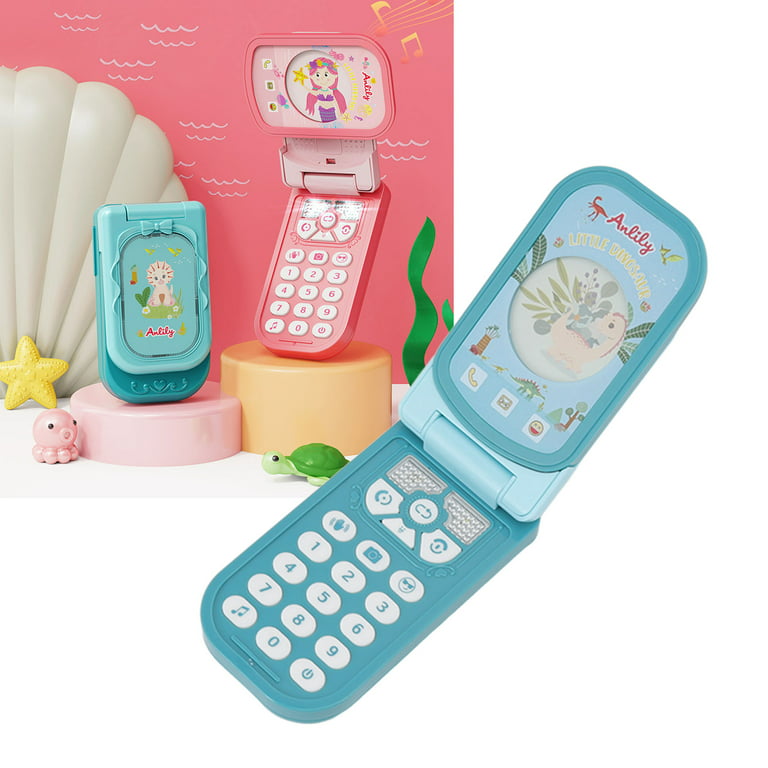 Flip Cell Phone Toys, Interactive Volume Adjustment Baby Mobile Phone Toy  English Learning With Music For Enlightenment Pink,Green