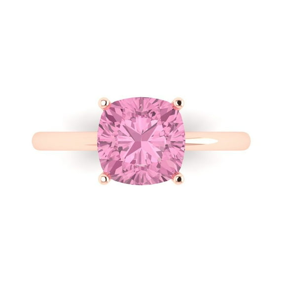 Solitaire Engagement Ring for Women - 2.5ct Simulated Pink Diamond in 14K Rose Gold Promise Ring