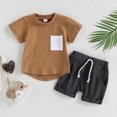 thumbnail image 3 of Fortune Baby Boy Summer Clothes Short Sleeve Color Block Pocket T-Shirt Elastic Waist Shorts 2Pcs Set, 3 of 9