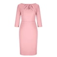 thumbnail image 5 of Xdegoge Midi Dress for Women Crewneck 3/4 Sleeve Slim Ruched Bodycon Pencil Dress Fashion Cocktail Party Wedding Guest Office Dresses with Chest Cutout, 5 of 7
