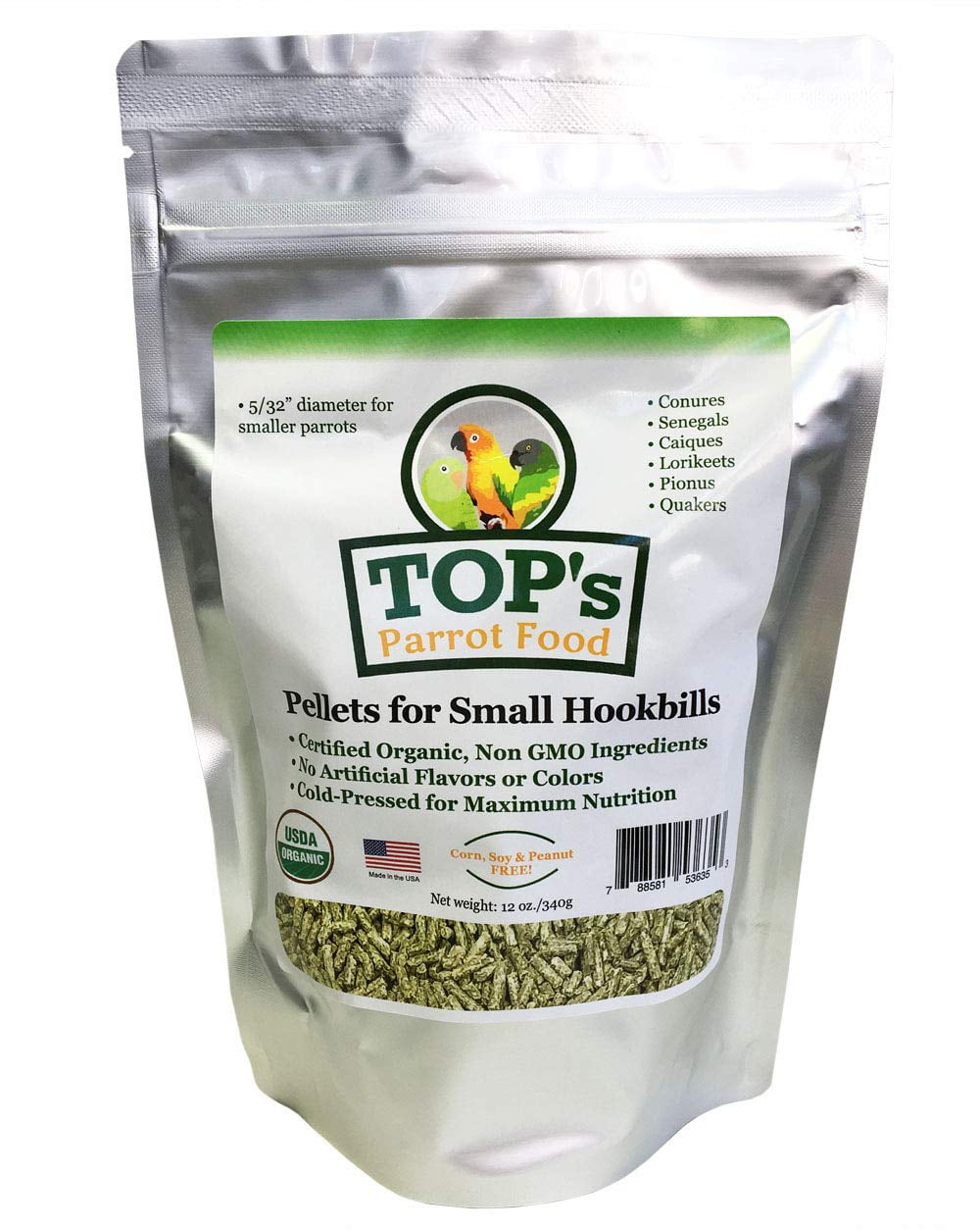 TOP's Parrot Food Bird Pellets for Small Hookbills NonGMO, Peanut