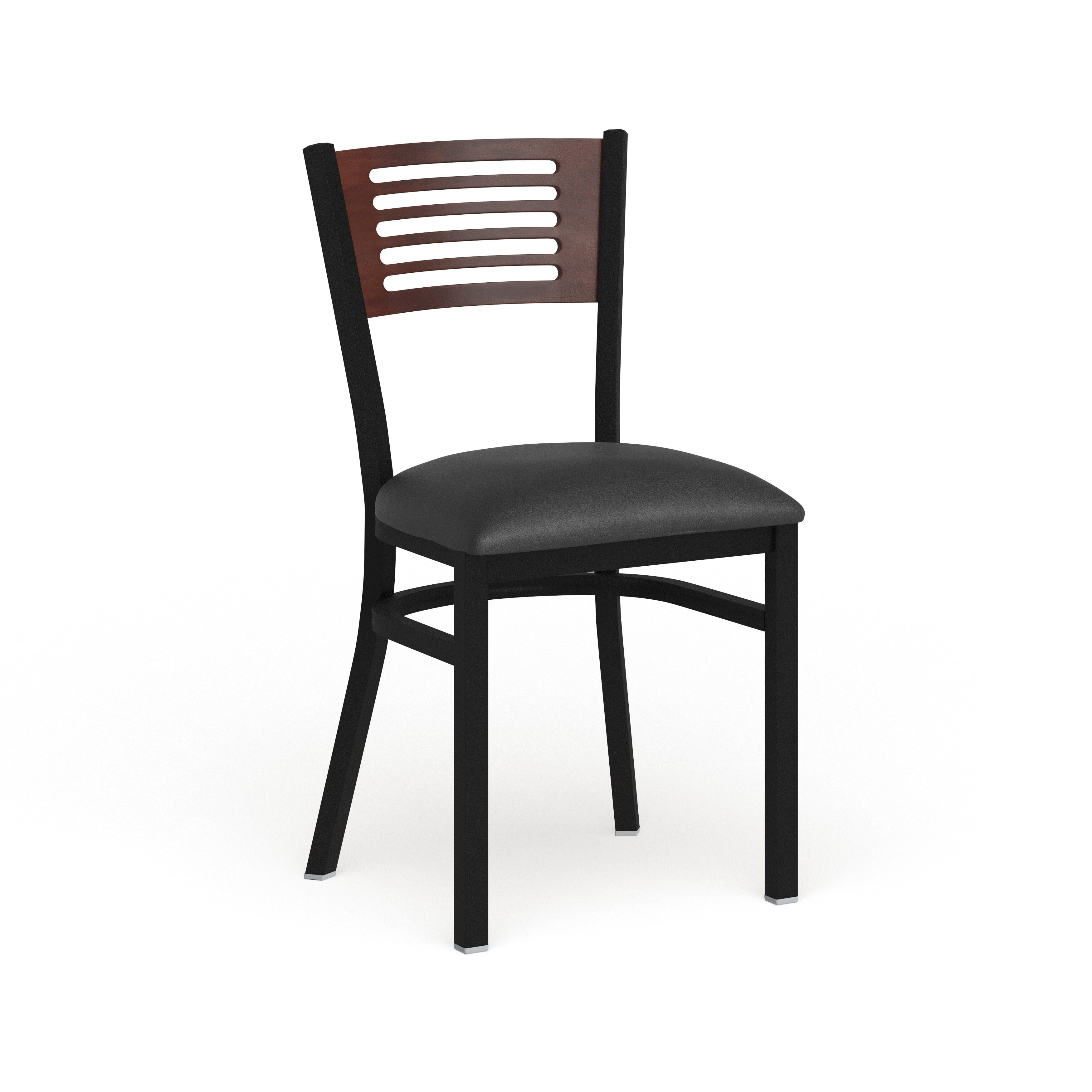 Slat Back Metal Restaurant Chair with Walnut Wood Back and Seat 