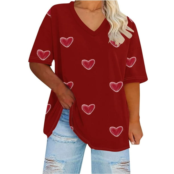 Camisetas de Verano de las Mujeres con Cuello en V de Manga Corta Impresa, Camiseta Deportiva para Uso Casual Y Diario