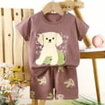 thumbnail image 2 of Nwiuh Ensemble Décontracté T-shirt à Col Rond à Manches Courtes et Short Tenue de Plage d'Été (Brun, 2-3 Ans), 2 of 3