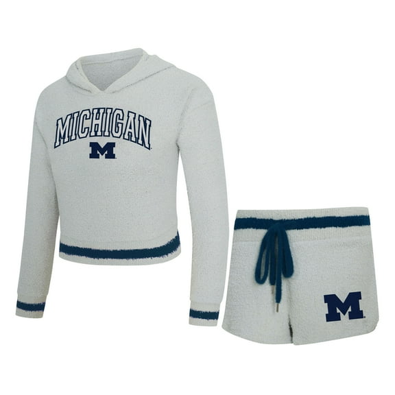 Women's Concepts Sport Gray/Navy Michigan Wolverines Whitley Long Sleeve Hoodie Top & Shorts Set