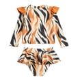 thumbnail image 6 of Girls 2 Piece Swim Dress Rash Guard Set UPF 50+ Long Sleeve Ruffled Skirt Tiger Print Orange 2-12,Size 4-5 T, 6 of 7