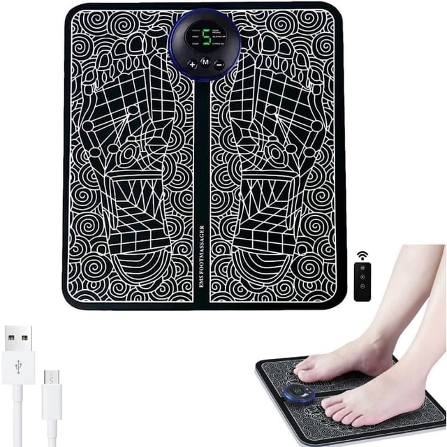 Estera masajeadora de pies EMS, almohadilla masajeadora estimuladora de pies: circulación mejorada y alivio del dolor de la fascitis plantar, masajeador plegable de piernas y pies