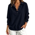 thumbnail image 2 of PRfgtbd Womens Henley Sweatshirts Half Button Collared Pullover Long Sleeve Drop Shoulder Sweatshirt Solid Color Plain Tops, 2 of 4