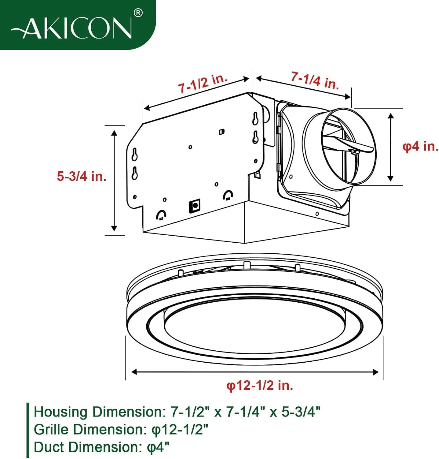 Akicon Bathroom Exhaust Fan with Light, 90 CFM, 1.5 Sones, 15W Dimmable 3CCT LED Light with 5W Night Light Bathroom Ventilation Fan for Ceiling for Home, Round, Silver