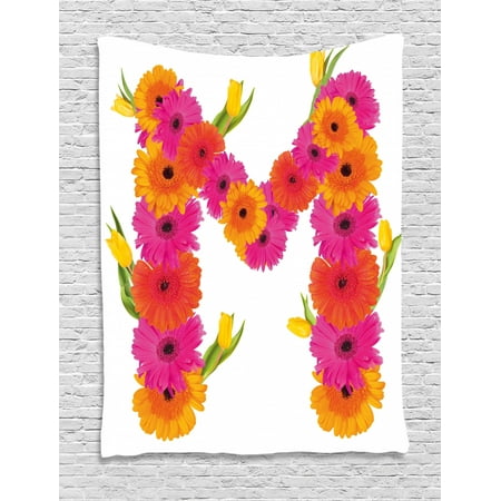 Letter M Tapestry Pink And Orange Gerbera Flowers And