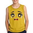 thumbnail image 2 of Boys Graphic Tee Yellow - Anime Cartoon Face Tank Top with Star Eyes, Kids Breathable Sleeveless Shirt,Size 14 T, 2 of 6