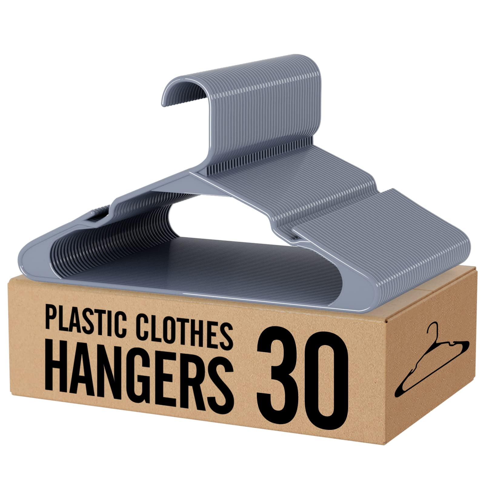 ACSTEP Plastic Hangers 30 Pack, Notched Hangers for Adult, Hanging