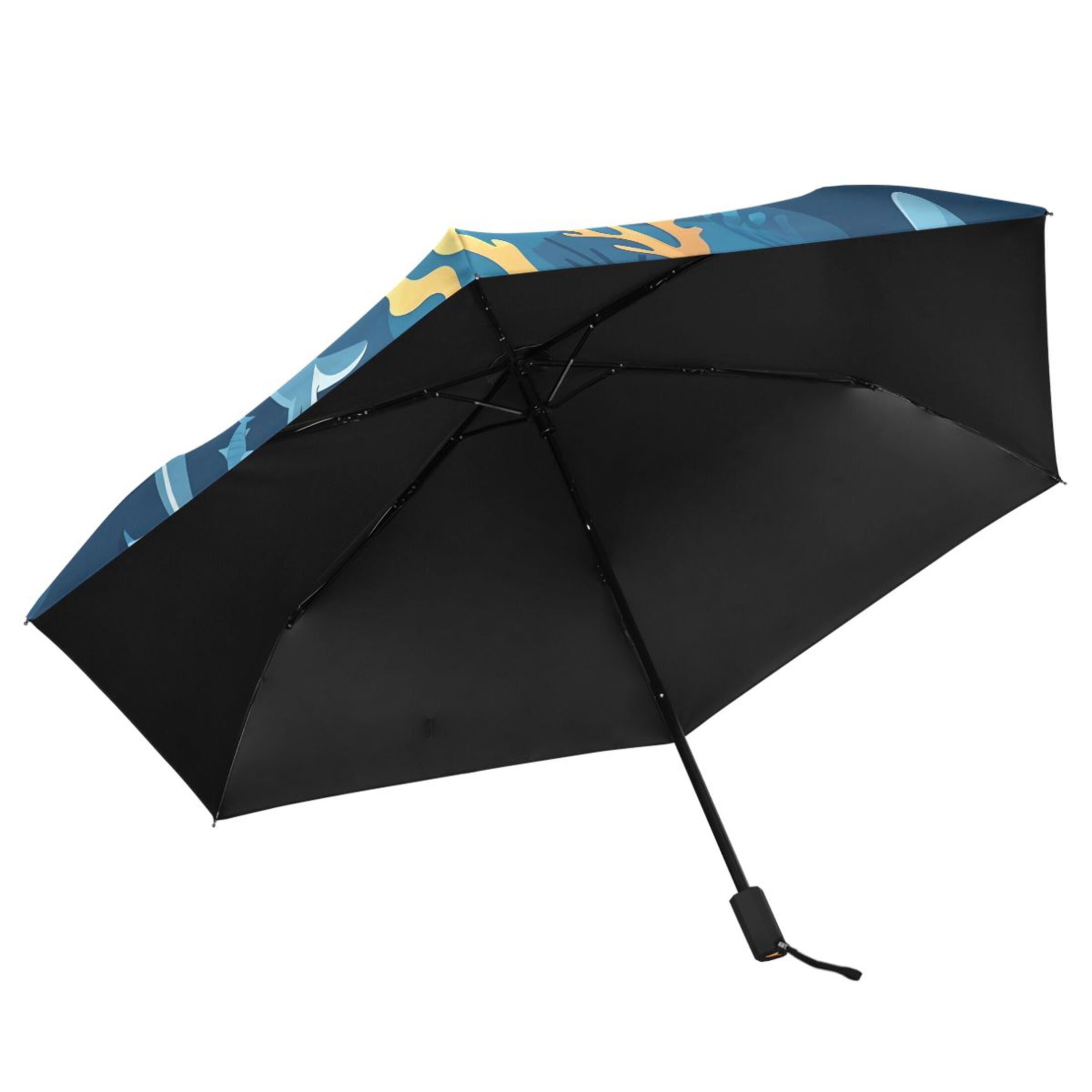 Cartoon Sharks Underwater Compact Sun Umbrella Windproof Travel Umbrellas for Rain Strong Portable UV Protection