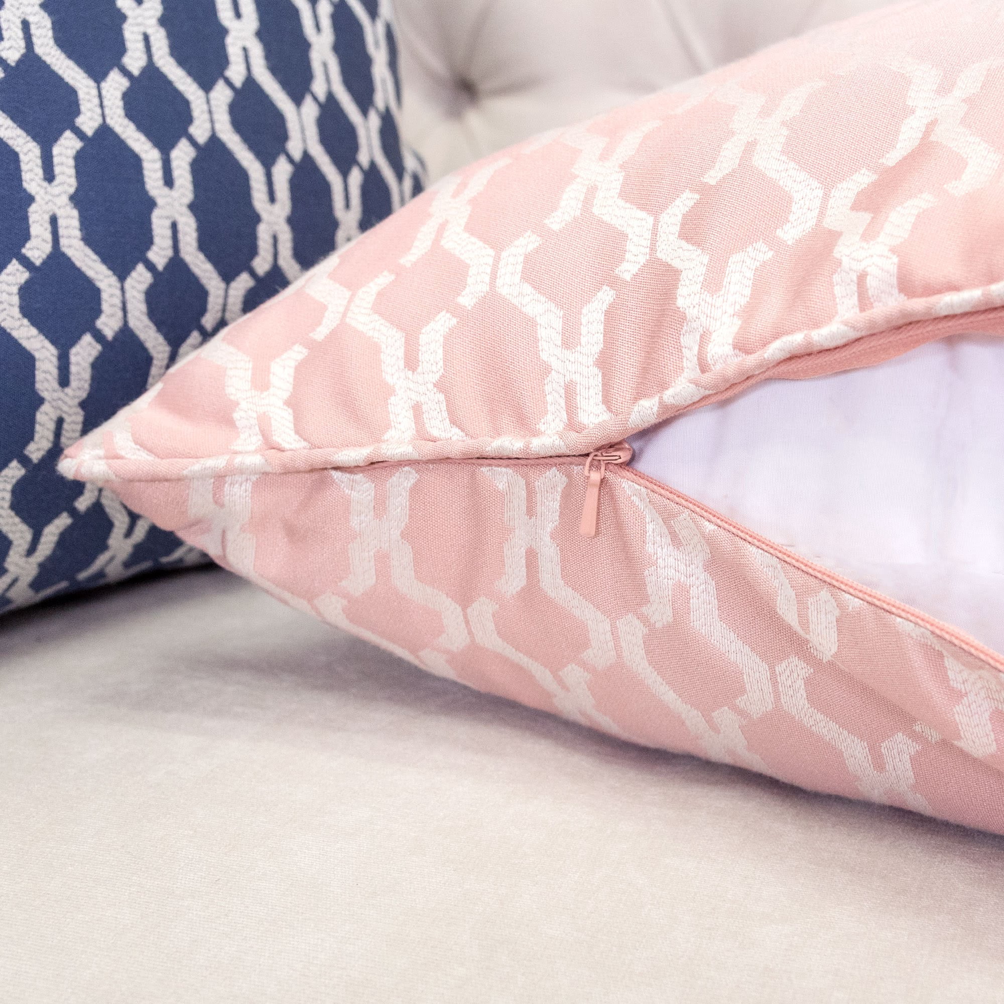 Amelia Rose-Pink Geometric Polyester 20 in. x 20 in Throw Pillow (Set of 2)