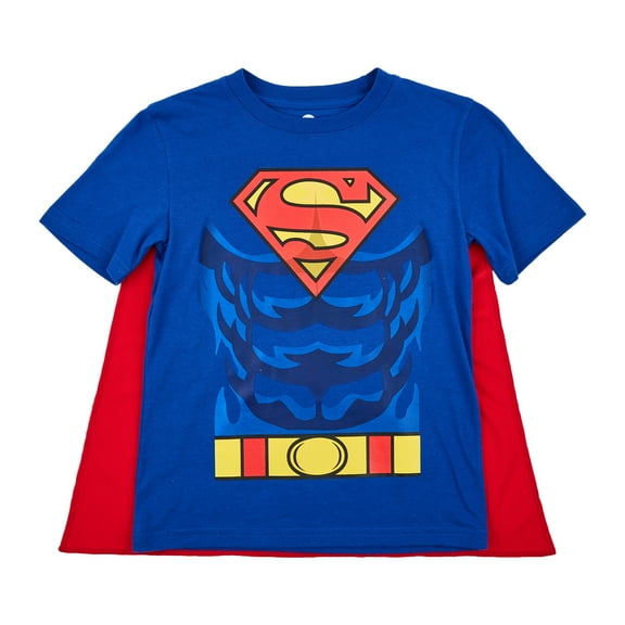 Superman Costume Boy's Blue Crew Neck Short Sleeve Cosplay T-shirt With Detachable Cape-18