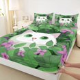 thumbnail image 3 of Homewish Kawaii Garden Cat Twin Sheet Sets, Cartoon Kitten Animal Twin Fitted Sheet, Green Leaf Plant Flat Sheet, Super Cozy Room Decor, 3pcs, 3 of 7
