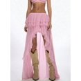 thumbnail image 4 of Women Elastic Waist Multi-Layer Ruffle Irregular High Slit Maxi Skirt Pink S, 4 of 9