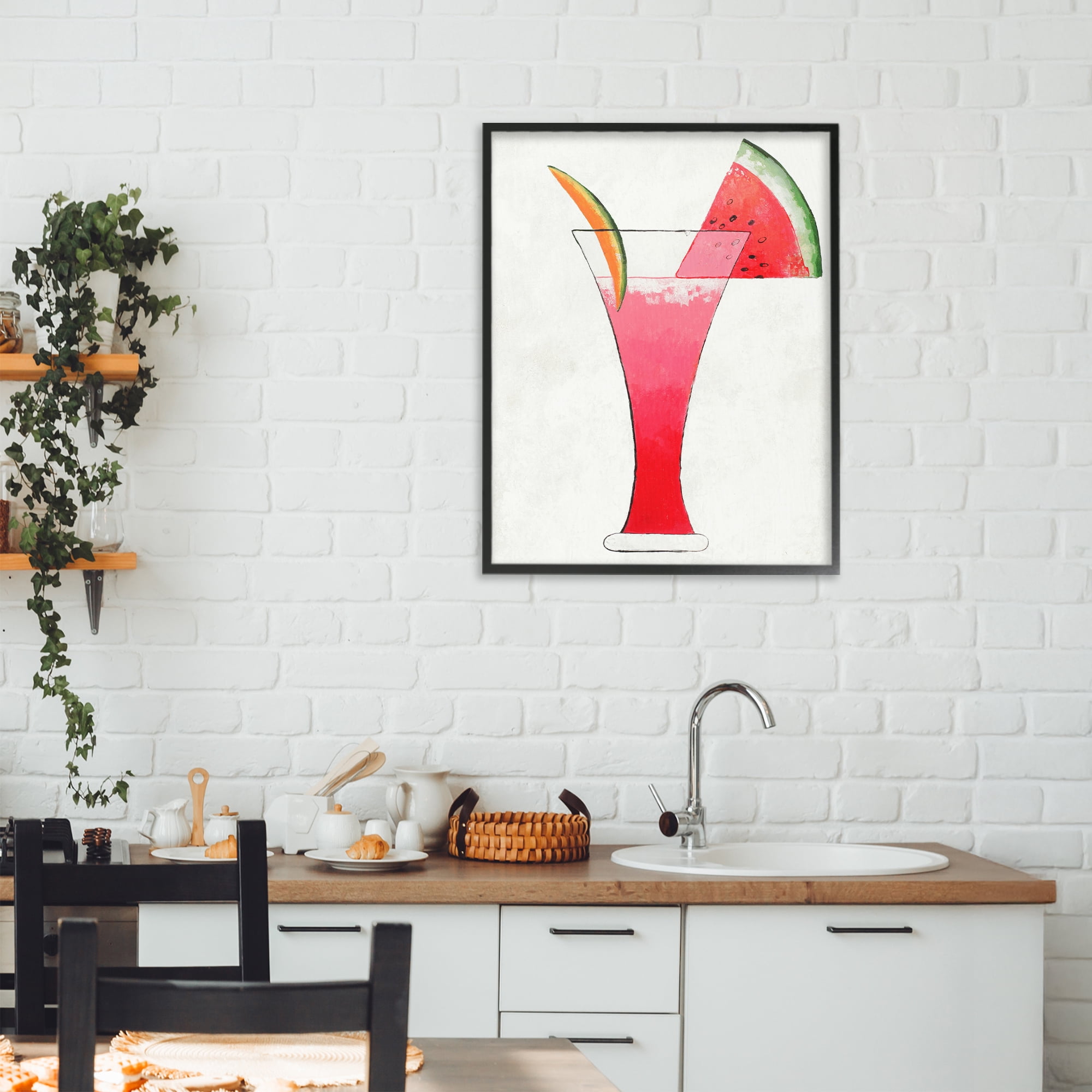 Stupell Industries Summer Cocktail Watermelon Slice Black Framed Giclee Art, design by Lorenzo Collective