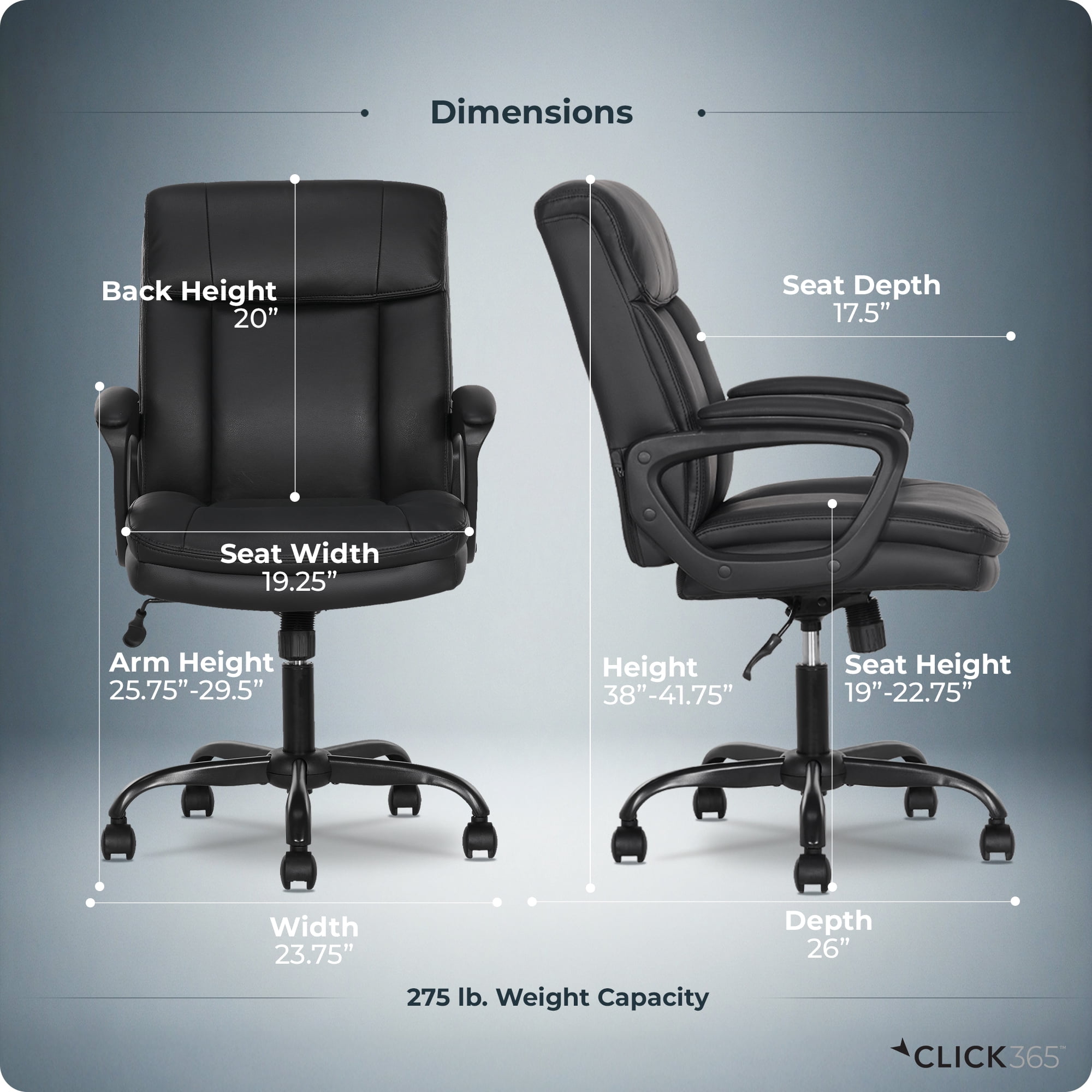 Click365 Adult Polyurathane Mid Back Indoor Commercial Ergonomic Office Chairs Hardware Kit, Black