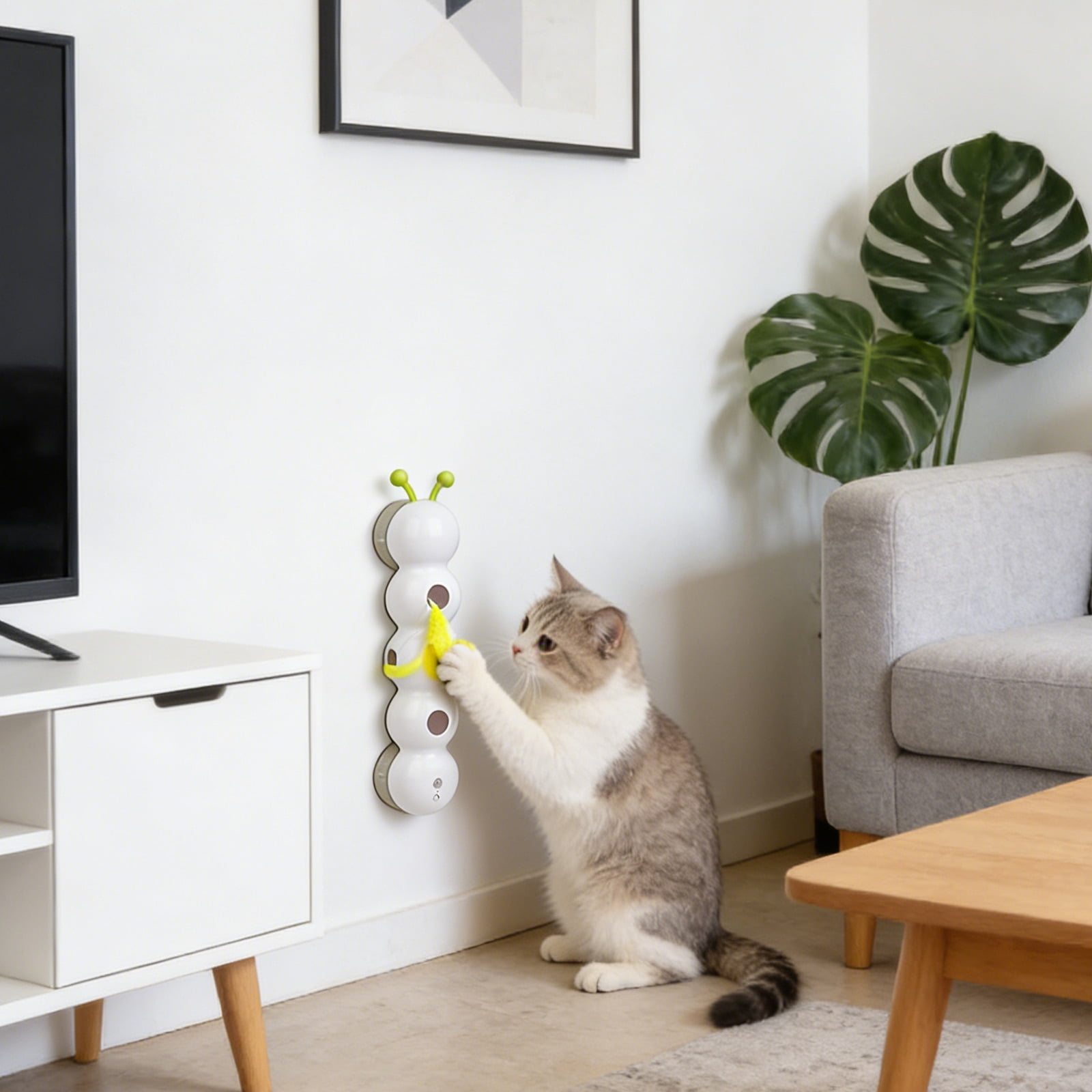 Interactive Cat Toy with Suction Cup – 3-Piece Moving Caterpillar for Indoor Cats, Wall/Glass/Desk Mount, BPA-Free & Silent Motion