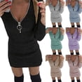 thumbnail image 4 of Womens V Neck Bodycon Dress Sweater Ladies Long Sleeve Jumper Mini Dress Jumpers, 4 of 8