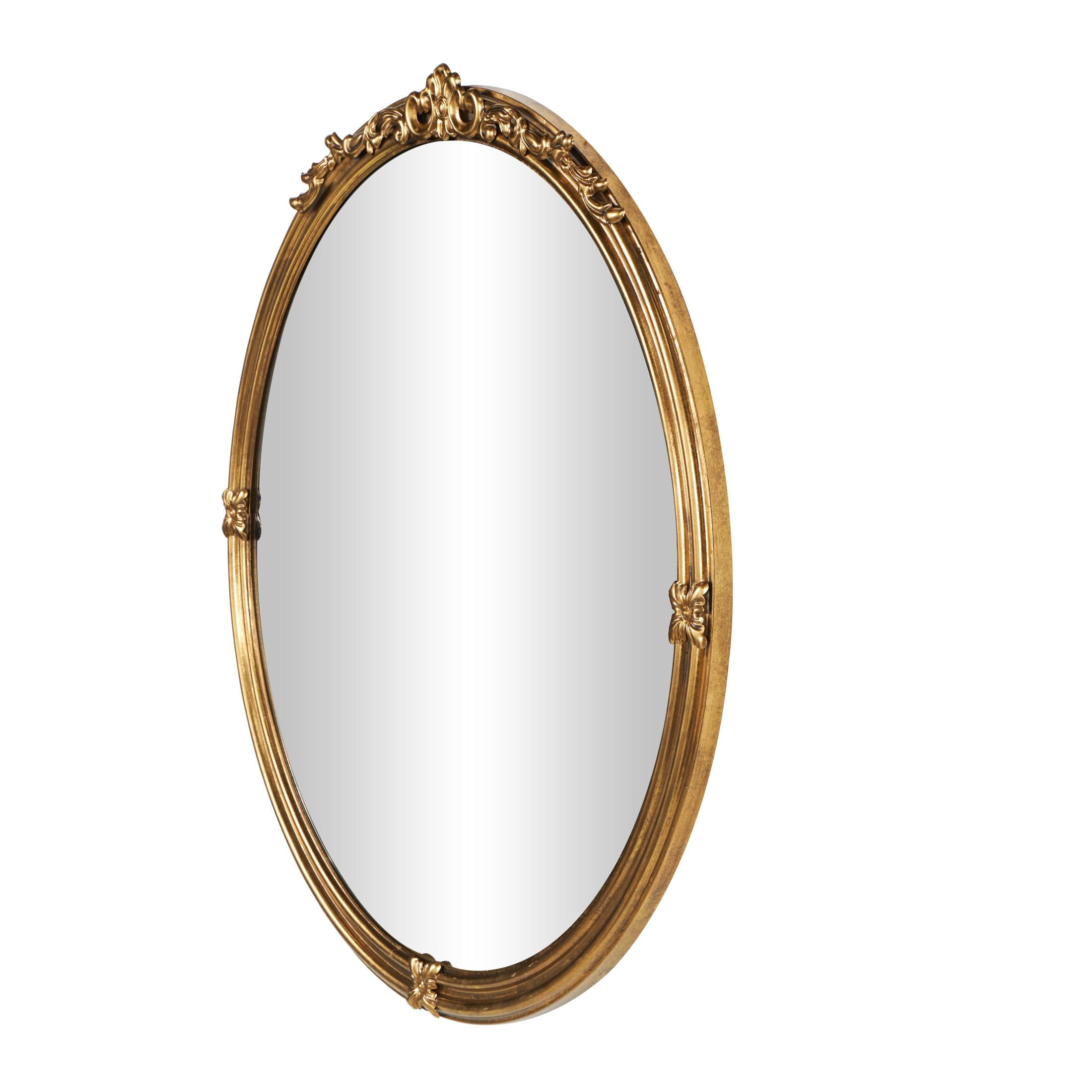 DecMode 37" x 36" Gold Layered Frame Scroll Wall Mirror with Floral Accents