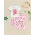 thumbnail image 2 of Bagilaanoe 2pcs Toddler Baby Girl Pants Set Letter Short Sleeve T Shirt Tops + Flare Trousers 6M 12M 18M 24M 3T 4T Kids Casual Clothes, 2 of 8