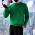 thumbnail image 2 of Suéteres de punto de color sólido con cuello redondo para hombre, ropa para hombre, suéteres lisos verdes, cuello redondo, estilo coreano, corte holgado, 2 of 5