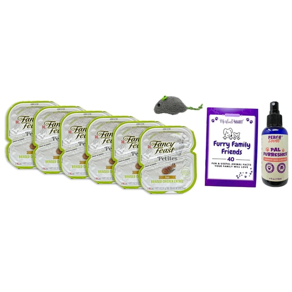 Fancy Feast Petites Pate Cat Food - 1 Flavor; 6 Each: Braised Chicken | MerlinsMart Zine, PercyLoves Pal Furresher, & Catnip Toy
