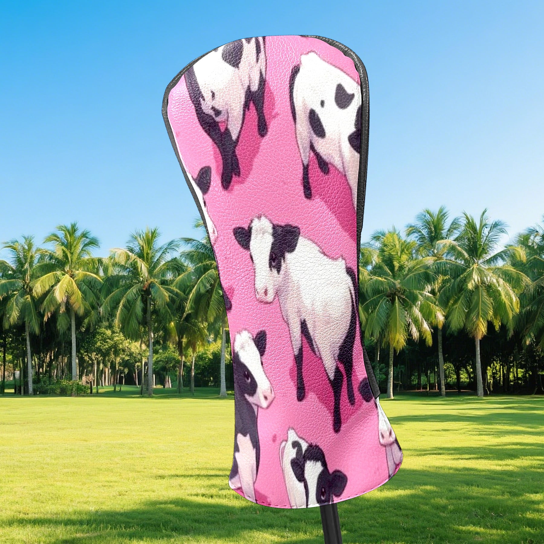 Golf Club Head Covers - Cow Pattern, PU Leather, Waterproof, Fits Fairway Woods/Hybrid, Unisex, Fits Most Brands
