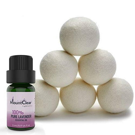 Mountclear Wool Dryer Balls-Lavender Scented Oil Fabric Softener-All Natural,Chemical Free and Hypoallergenic Reusable Washer Balls-Shorter Drying Time Saves Time and Money-Laundry