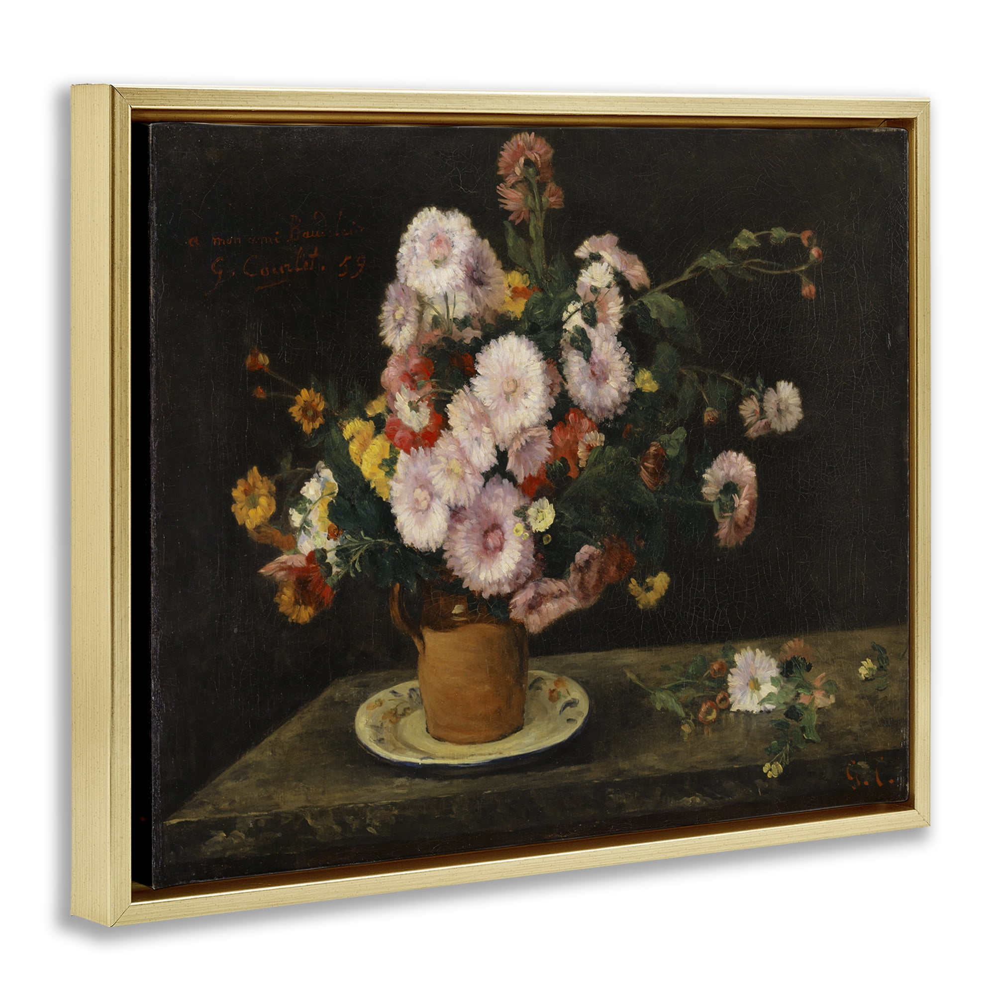 Stupell Industries Classical Bouquet of Asters Plants & Flowers Painting Gold Floater Framed Canvas Art Print Wall Art, 31 x 25
