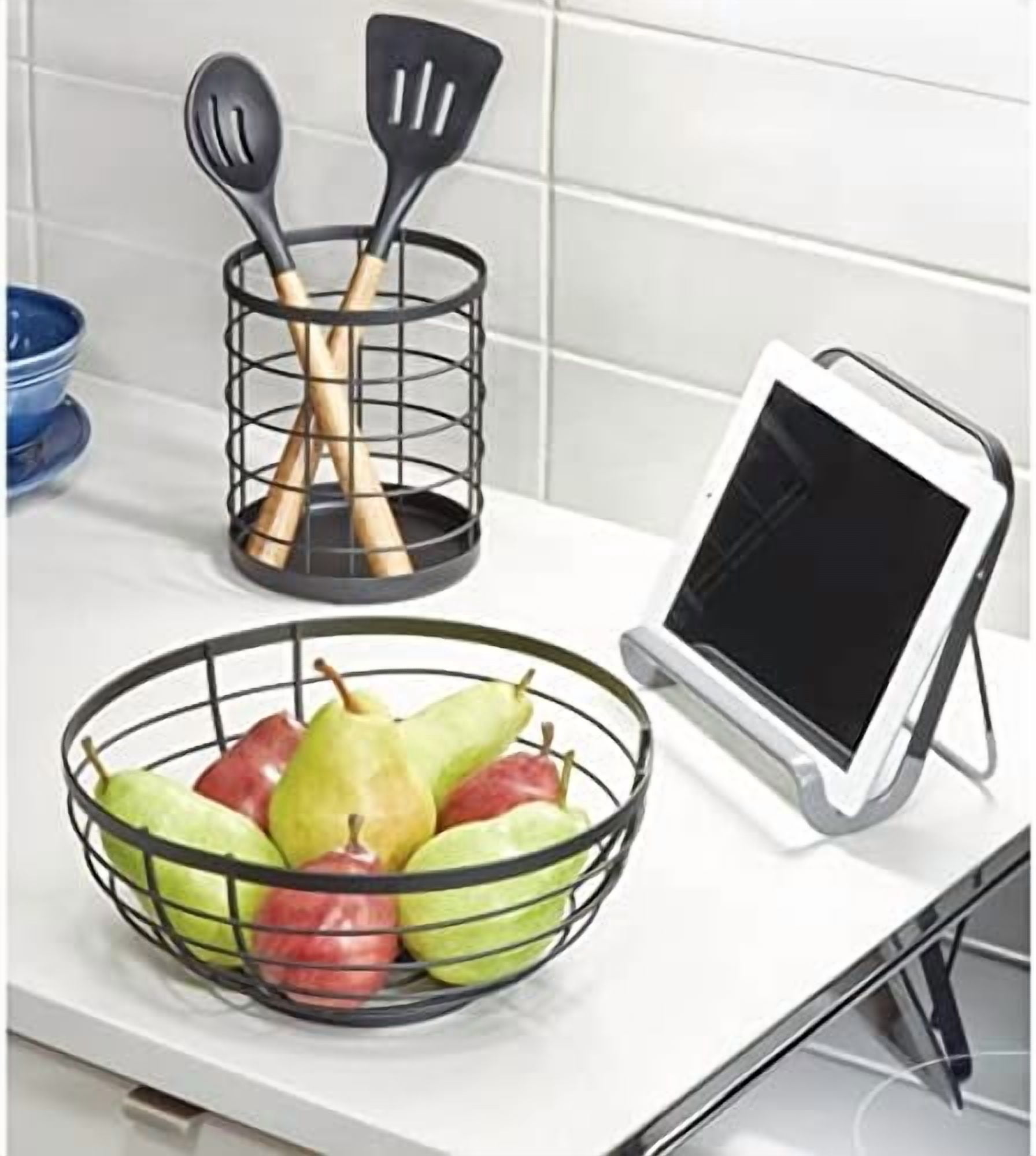 Kitchen Crock for Utensils - Steel Kitchen Crock Utensil Holder for Countertop - Matte Black