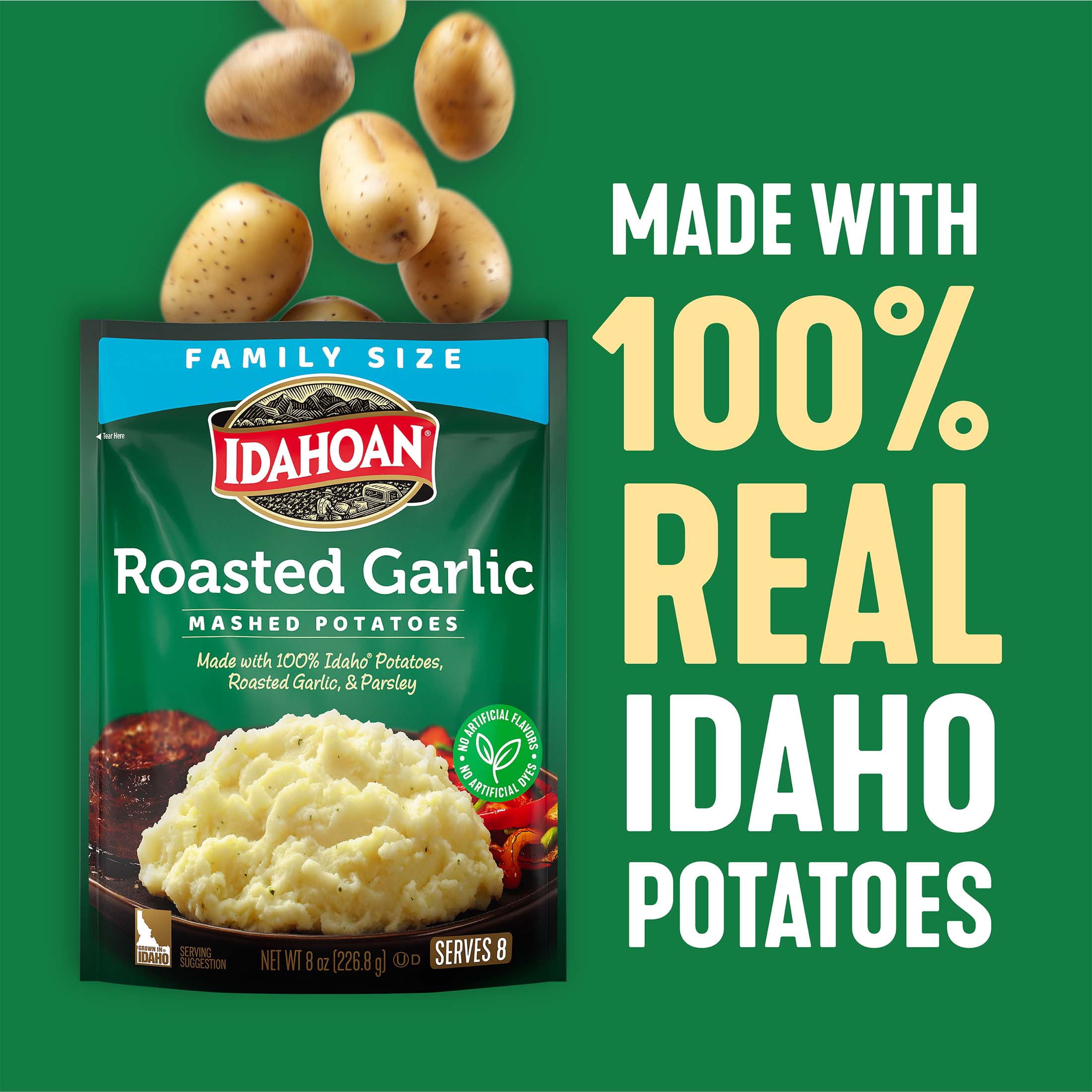 (2 pack) Idahoan Roasted Garlic Mashed Potatoes Family Size, 8 oz Pouch