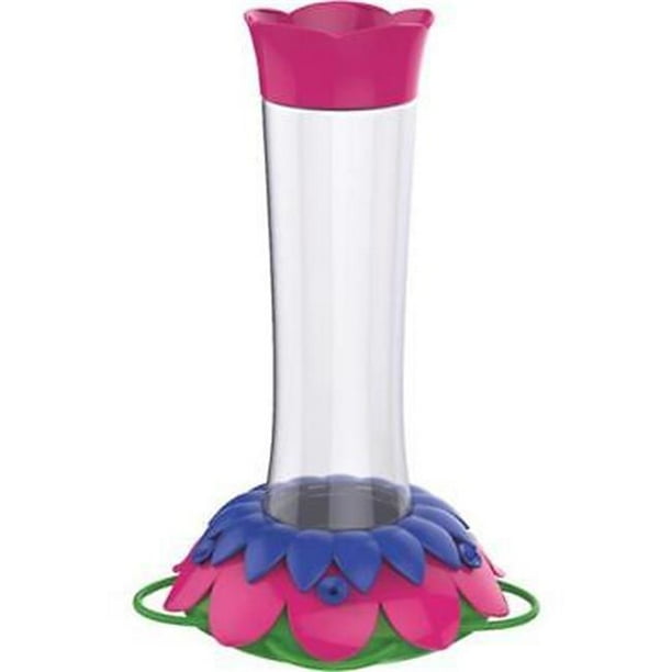 5 Port Glass Flower Hummingbird Feeder, Purple Fuchsia