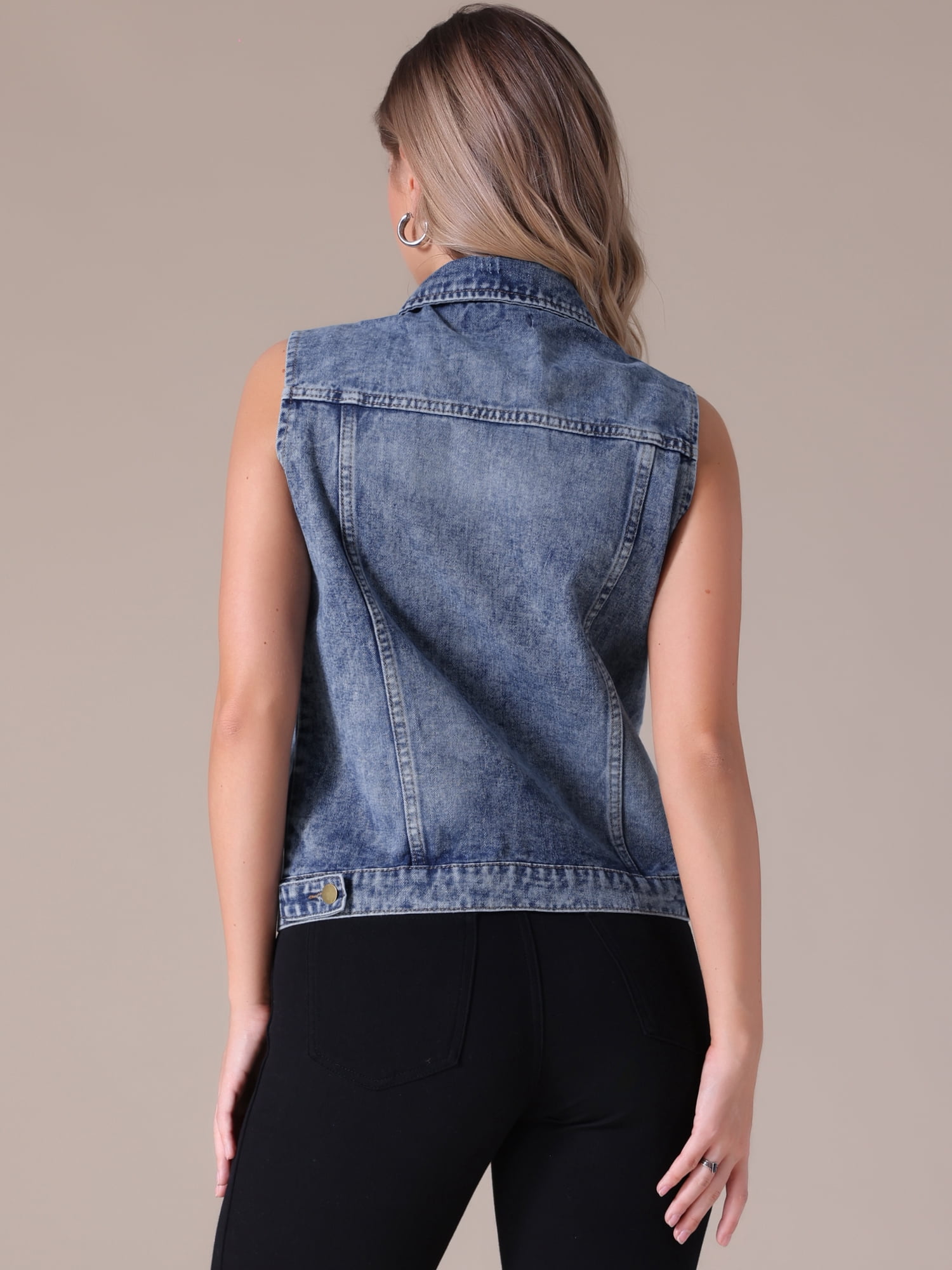 DARING DIVA Womens Denim Vest Button Down Jacket Sleeveless Jean Jacket M Gray Blue