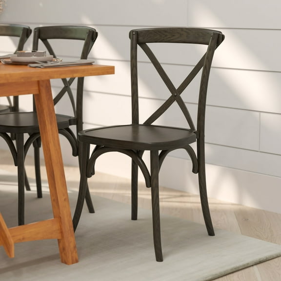 Merrick Lane Stackable Early American Wooden Cross Back Bistro Dining Chair