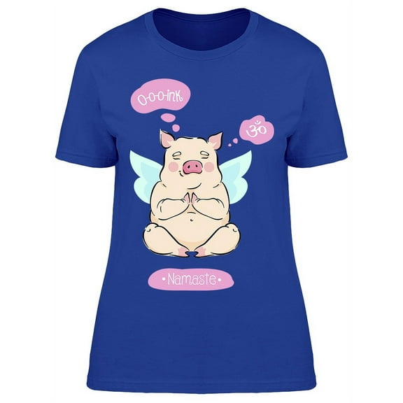 Pig Doing Yoga Namaste T-Shirt Women -Image by Shutterstock, Female Medium