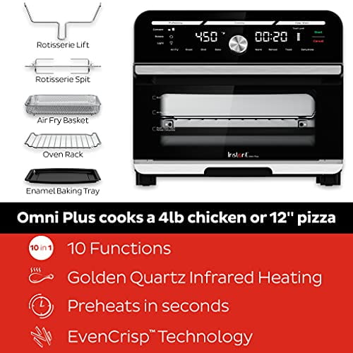 Instant Omni Plus 10 in 1 Air Fryer Toaster Oven Combo Rotisserie Oven Deep Fryer Oil less Mini Cooker Convection Oven Dehydrator Roaster