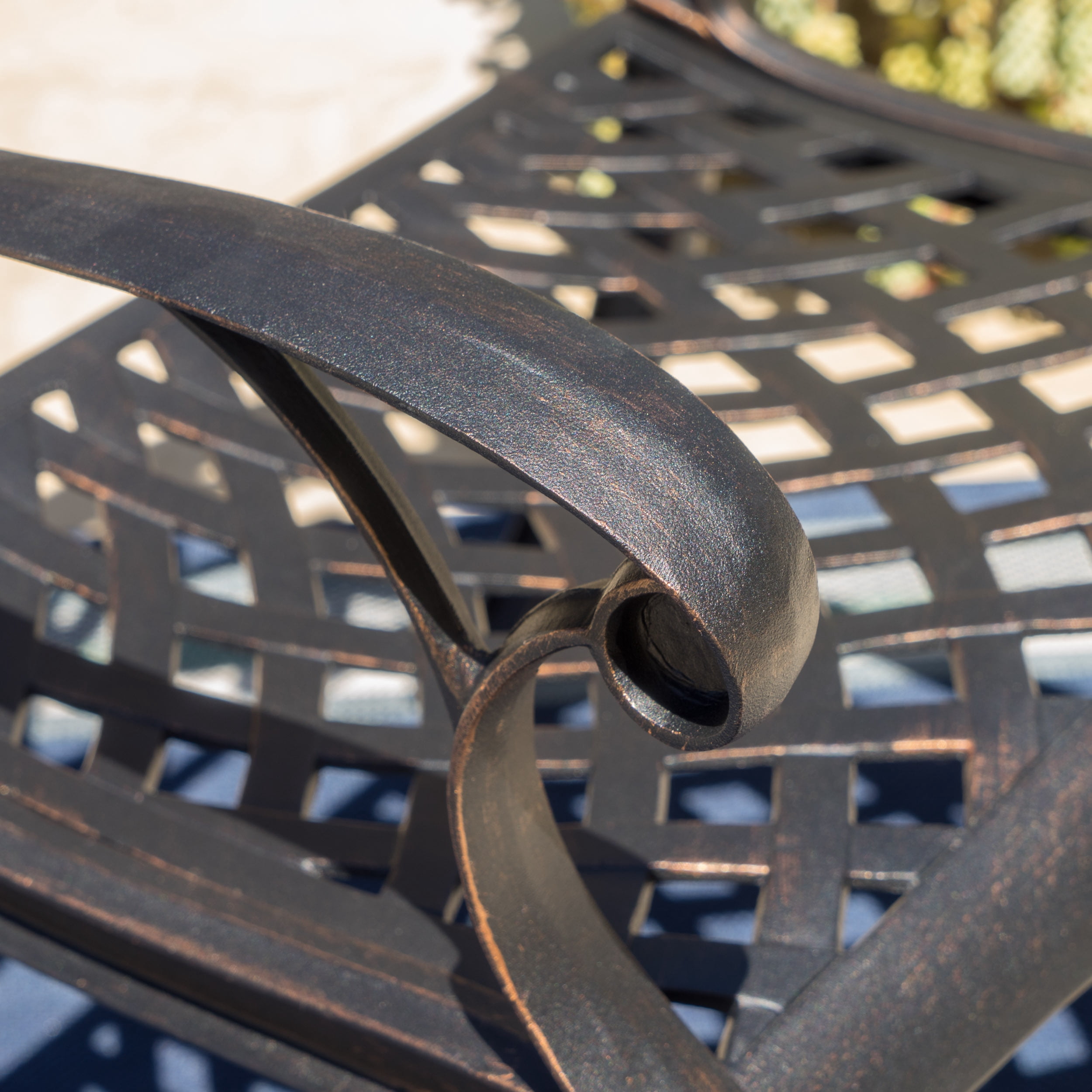Atlanta Outdoor 5 Piece Cast Aluminum Square Dining Set, Shiny Copper Finish