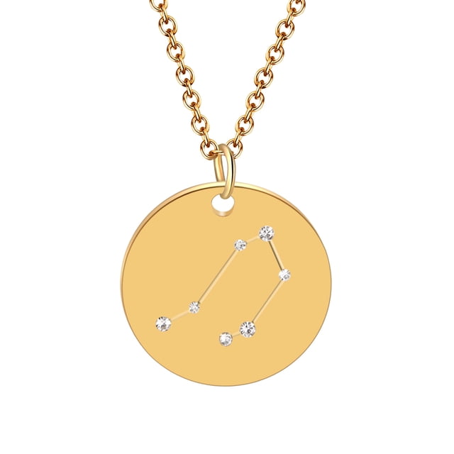PVCS Collier en Acier Titane à Diamants Sertis, Mode, 12 Constellations, Bijoux
