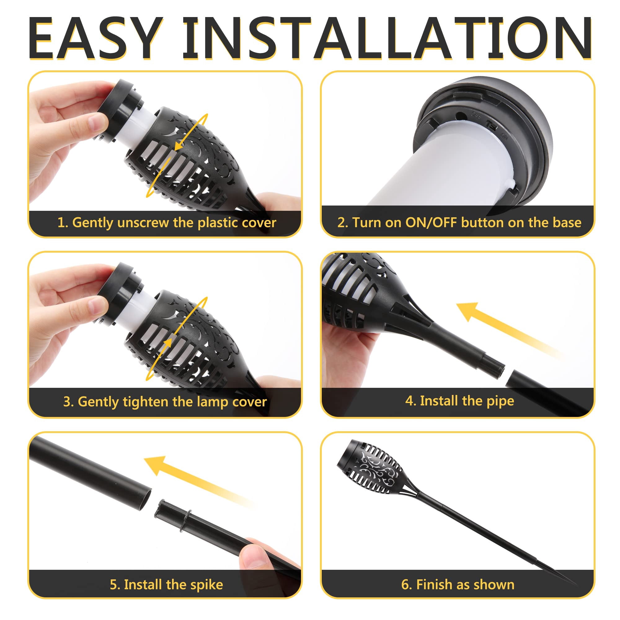 Solar Torch Light with Flickering Flame, 8 Pack Solar Lights Outdoor, Waterproof Outdoor Lights for Yard Garden, Luces Solares para Exteriores, Torches Lighting for Outside Patio Decorations