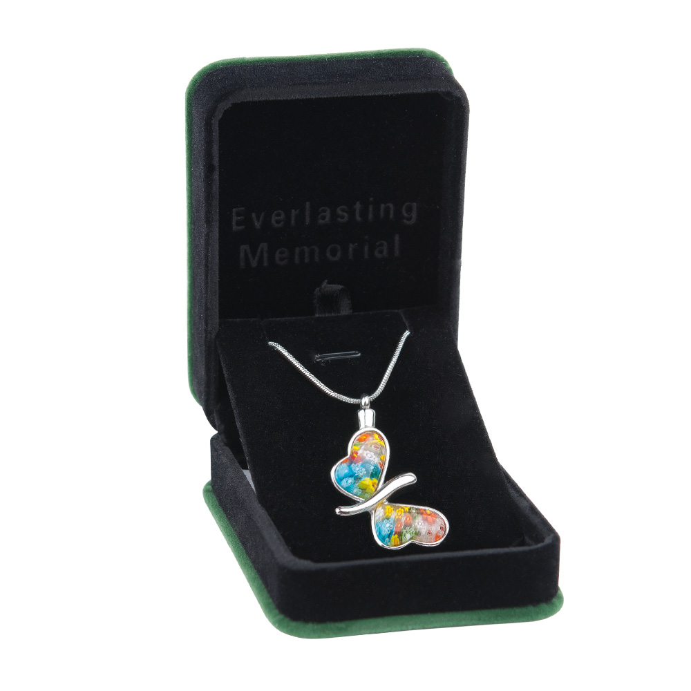 Butterfly Patch Flower Memorial Jewelry Cremation Urn Necklace for Ashes Holder Keepsake Urn With Free Gift Box