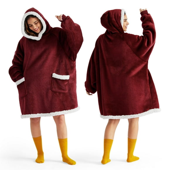 Sudadera con capucha para adultos y niños, color burdeos