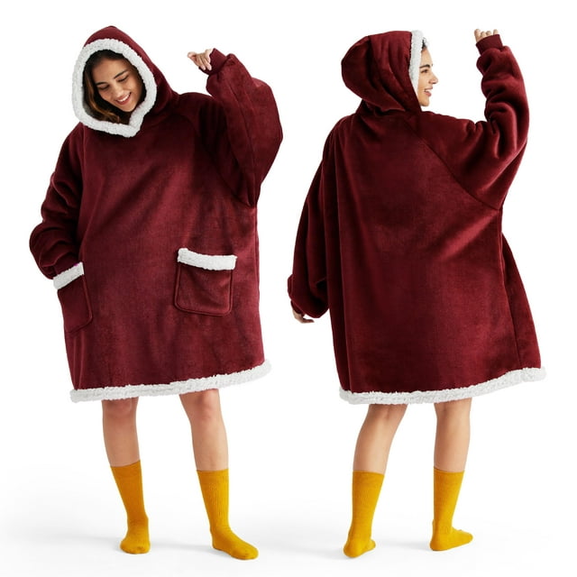 Sudadera con capucha para adultos y niños, color burdeos