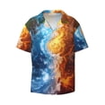 thumbnail image 2 of Lsque Red And Blue Flame Waves print Men's Cuban Collar Short Sleeve Shirt Summer Beachwear Casual Button Down Fashionable Vacation Leisure Shirt-3X-Large, 2 of 7