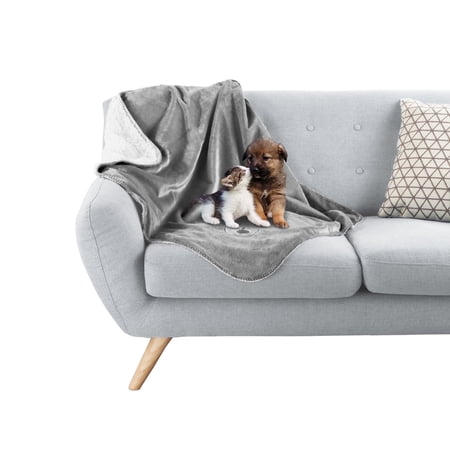 PETMAKER 30x40-Inch Reversible Sherpa Fleece Waterproof Dog Blanket (Gray)